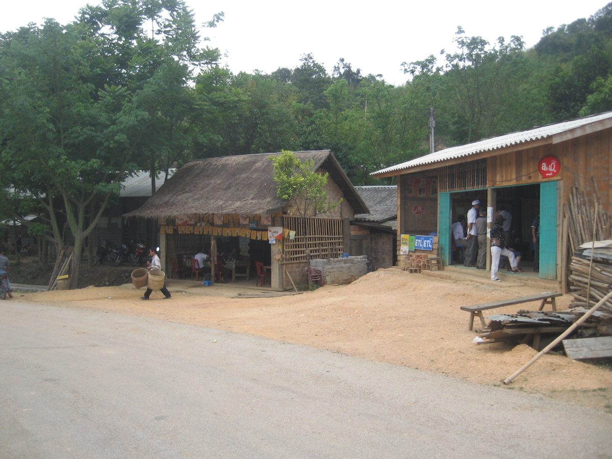 Noodle and snack shops in Nam Soi, Laos, about 200 metres from the Na Meo border line